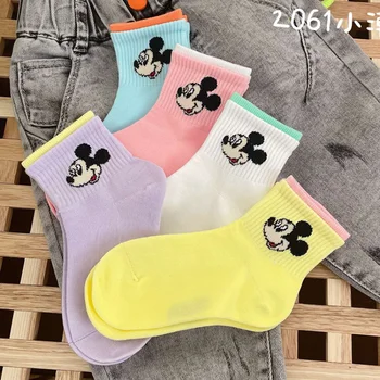 5 пар детских носков Disney с мультяшным Микки, милые хлопковые весенне-осенние носки для мальчиков и девочек, детские рождественские подарки