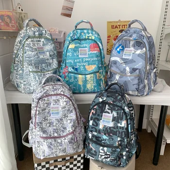 Школьные рюкзаки с граффити для девочек и мальчиков, модный ранец, Лаконичный рюкзак для колледжа, Подростковые пары, Дорожный Компьютерный рюкзак