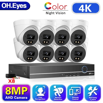 OH.eyes 8CH H.265 + P2P 4K DVR Открытый Домашний BNC CCTV AHD Камера Комплект Системы Безопасности 8MP Цветная Система Наблюдения Ночного Видения