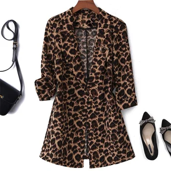 Новый длинный костюм с леопардовым принтом, ol блейзер, модное приталенное пальто для женщин 5xl
