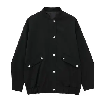 Женская 2023 новая модная куртка-бомбер с клапаном, Винтажная женская верхняя одежда с длинным рукавом, шикарные топы
