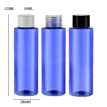 24 x 100 мл цилиндрическая бутылка из кобальтово-синего пластика с плоским плечом для лосьона, шампуня и геля для душа