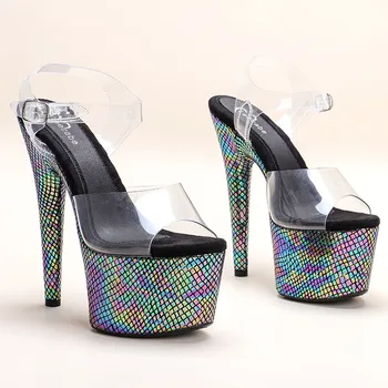 Leecabe, новый дизайн, модные сандалии для танцев на шесте со стразами 17 см, женская обувь на высоком каблуке и платформе, обувь для танцев на шесте