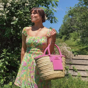 Картина маслом Foridol Пляжное платье во французском стиле Женская одежда Винтажный Цветочный Принт Мини-летнее платье в стиле Бохо Платье Дропшиппинг 2021