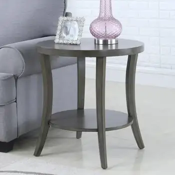 Современный торцевой столик с овальной полкой, серый Мезас, Маленький журнальный столик, чайный столик, Маленький торцевой столик, торцевой столик для спальни, столешница
