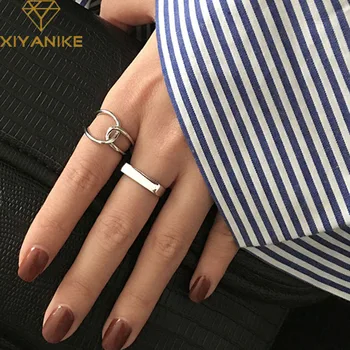 Открытые Кольца Серебряного цвета XIYANIKE, Креативное Простое геометрическое кольцо ручной работы, ювелирные изделия для Помолвки, подарки для женской пары