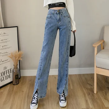 Женские брюки, Весна-лето, Широкие джинсы в стиле пэчворк с низкой талией, дизайнерский разрез, модные 90-е, эстетичные джинсовые брюки для сексуальной девушки