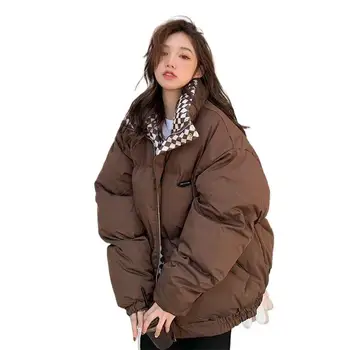 Зимние новые женские толстые теплые дизайнерские пальто в шахматном порядке, хит продаж, уличная одежда с воротником-стойкой, шикарная верхняя одежда