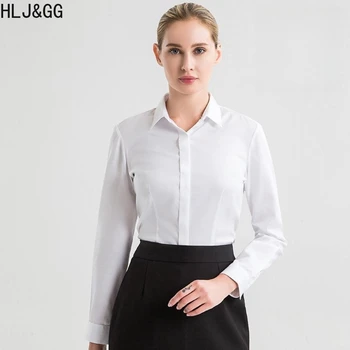 HLJ & GG, Женские однотонные рубашки без глажки, Деловые, социальные, Приталенная Женская рубашка, Высококачественная Женская Блузка с длинным рукавом