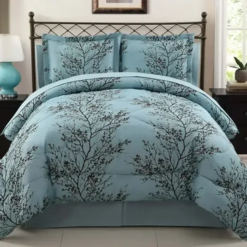 Лидер продаж, высококачественная кровать из полиэстера Leaf, 8 предметов, синяя /шоколадная ветка, реверсивная кровать в сумке, Queen для взрослых