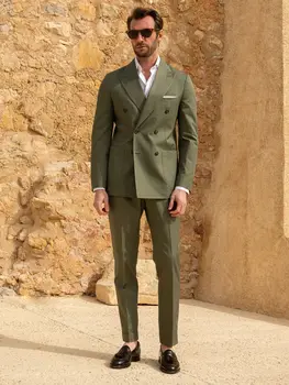 Новейший зеленый двубортный мужской костюм из 2 предметов: стильный Мужской смокинг для официальных вечеринок, выпускных вечеров и деловых мероприятий