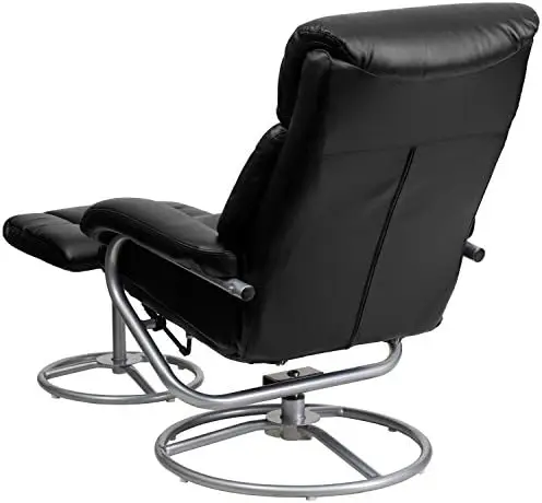 Современное многопозиционное кресло и пуфик с металлическим основанием из черного кожзаменителя 1