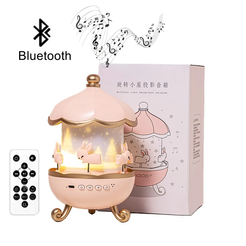 Перезаряжаемый Bluetooth динамик, звездный проектор, Вращающийся ночник с кроликом, Полная звездная лампа, подарок для детей, подружки 5