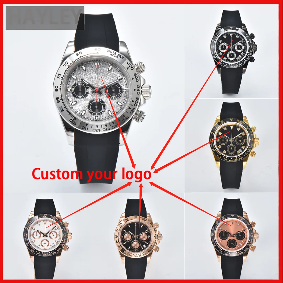 Новые Мужские часы с рисунком 39,5 мм, многофункциональные кварцевые наручные часы с хронометражем, изготовленный на заказ логотип, Механизм VK63, Сапфировое зеркало 0