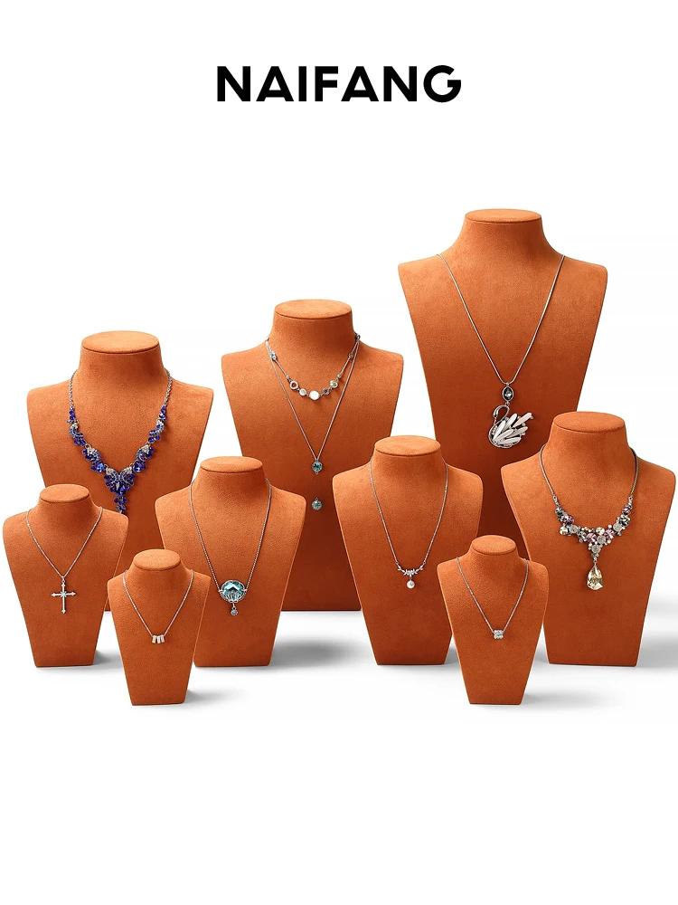 Оранжевая подставка для ожерелья из микрофибры, портретная модель шеи, реквизит для витрины ювелирных изделий 1