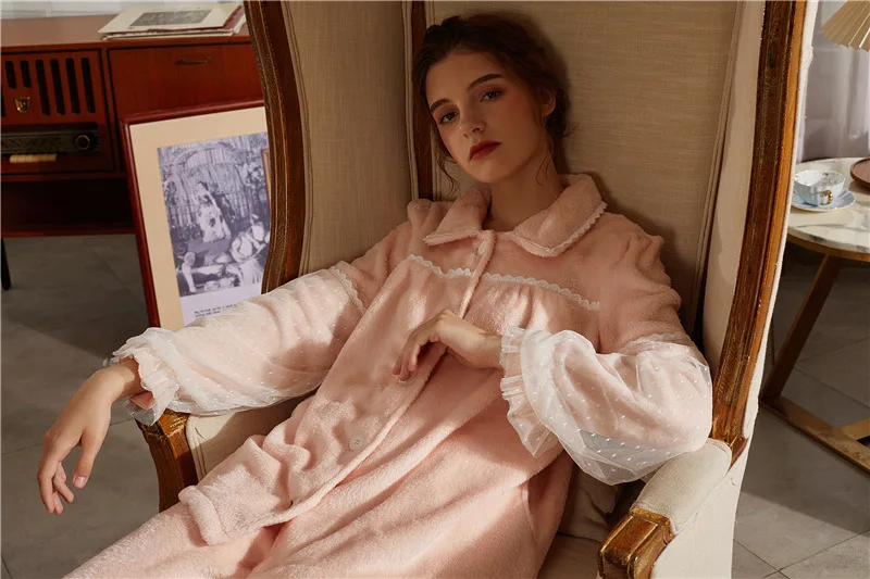 Фланелевая бархатная пижама Женская зимняя женская домашняя одежда из кораллового флиса, розовая романтическая пижама, комплект для леди 4