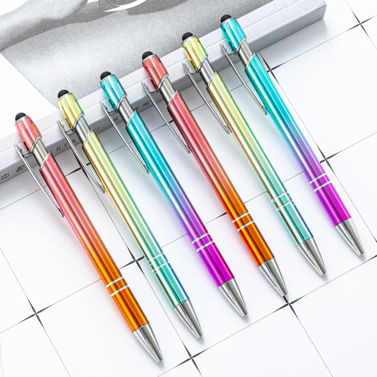 20 шт./лот, металлическая ручка градиентного цвета, оптовая продажа, градиентная алюминиевая шариковая ручка с логотипом, металлическая шариковая ручка с сенсорным экраном 0