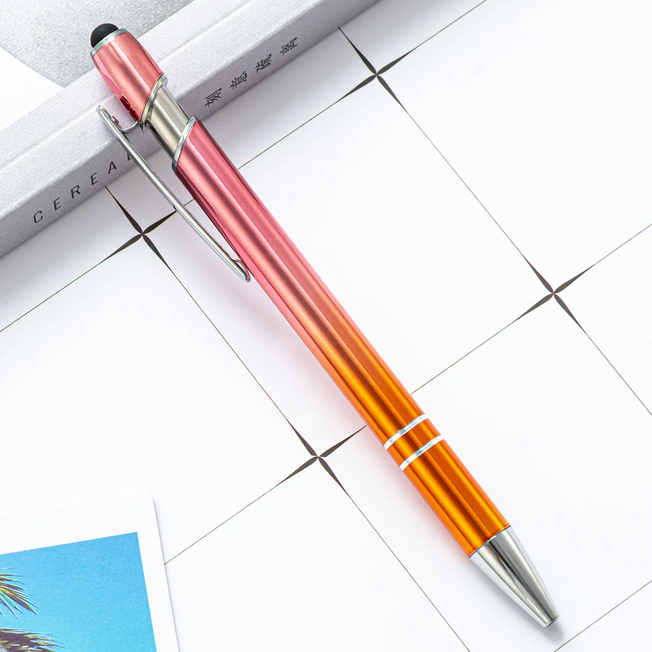 20 шт./лот, металлическая ручка градиентного цвета, оптовая продажа, градиентная алюминиевая шариковая ручка с логотипом, металлическая шариковая ручка с сенсорным экраном 5