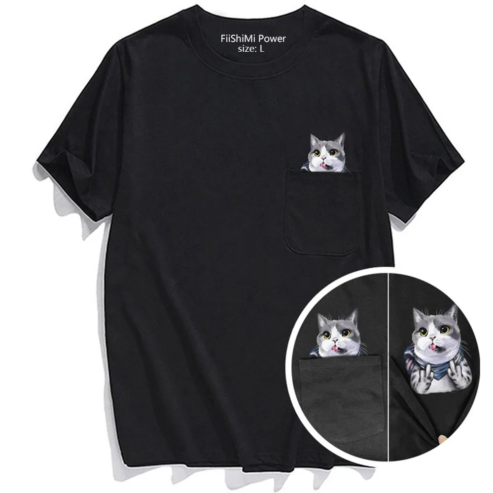 Женские рубашки, топы в стиле хип-хоп, забавные хлопковые футболки, футболка с животными, модная брендовая летняя футболка с принтом стикеров с изображением кота 3
