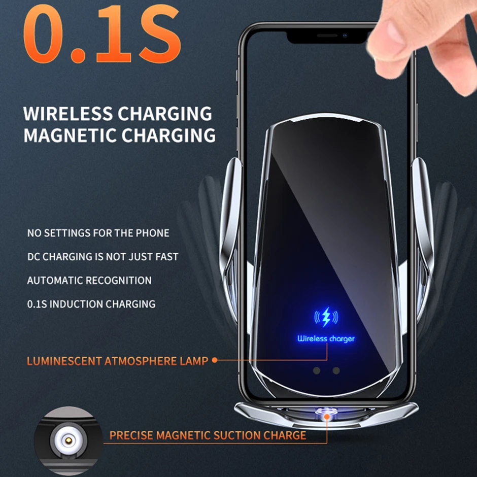 Автоматическое Автомобильное беспроводное зарядное устройство мощностью 30 Вт для iPhone 14 13 12 11x8 Samsung S22 S21 с магнитным USB инфракрасным датчиком, держатель для телефона 2