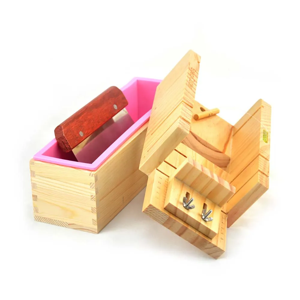 Принадлежности для мыловарения Регулируемая коробка для резки хлеба из дерева и набор волнистых режущих инструментов из нержавеющей стали 2