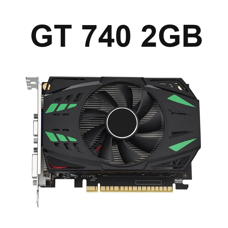 Видеокарта Geforce GT740 2GB GDDR3 128 Бит 993 МГц 1250 МГц 28 Нм Pcle X16 2.0 VGA + HD + DVI Прочная 1