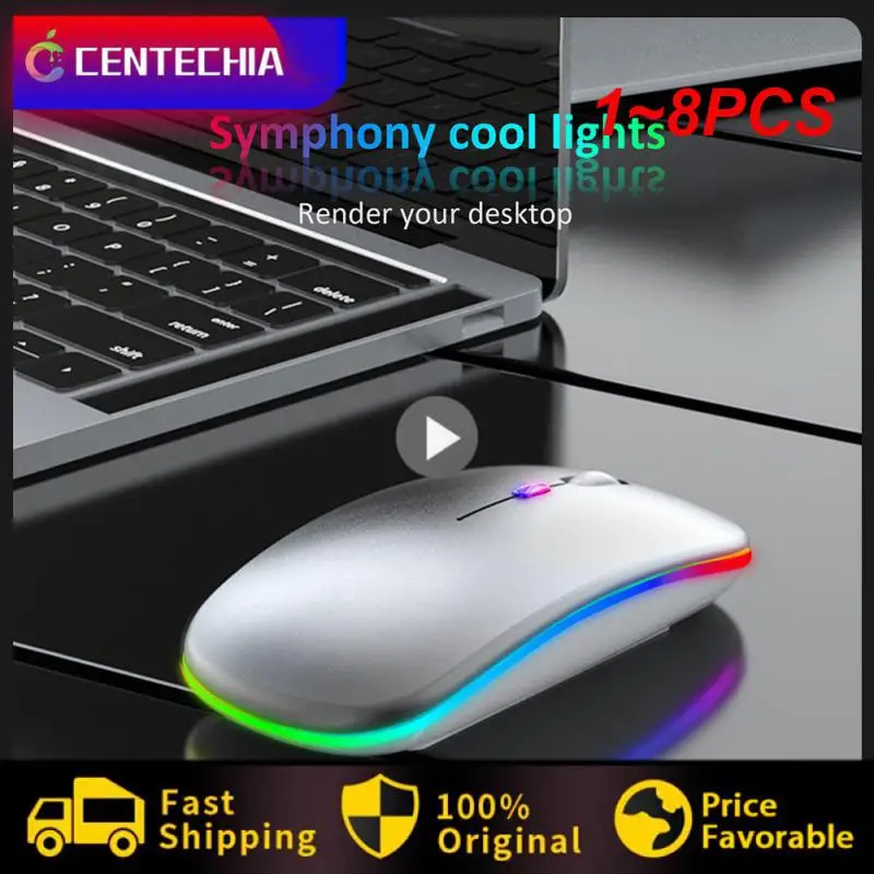 1 ~ 8 шт. Беспроводная мышь для компьютера, ПК, ноутбука, планшета iPad с RGB подсветкой, мыши, Эргономичная перезаряжаемая USB-мышь 0