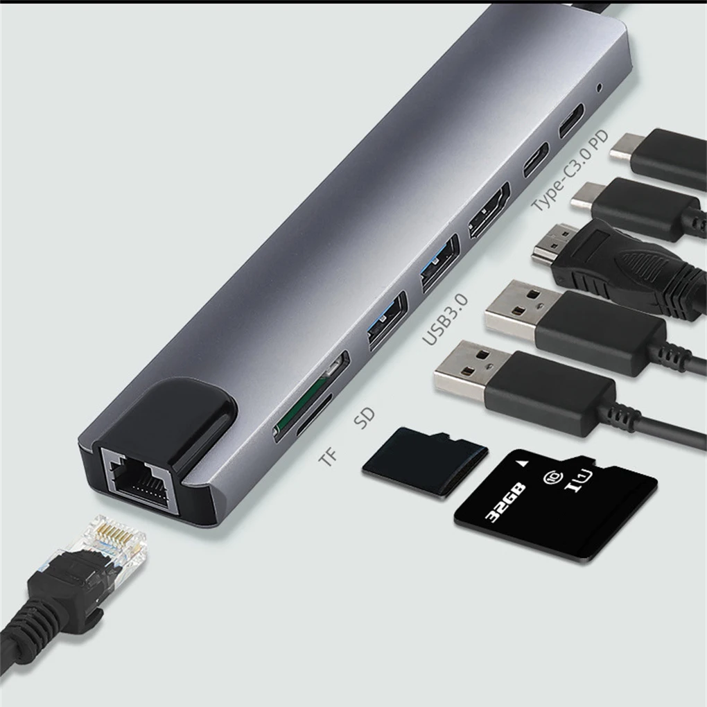 8 в 1 USB-концентратор, Устройство, совместимое с Type-c и HDMI, Инструмент Для Подключения мобильных телефонов, Ноутбуков, Аксессуары, Многопортовый Конвертер 3 0, Разветвитель 2