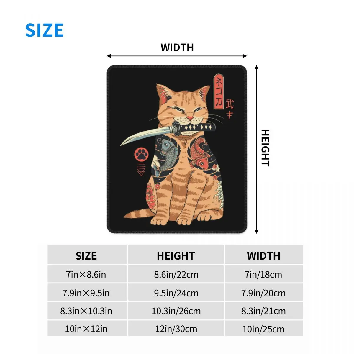 Забавный Кошачий Кот Catana, Индивидуальный Дизайн, Игровой Коврик Для Мыши, Противоскользящий Резиновый Коврик Для Мыши, Офисный Компьютер, Японский Коврик Для Стола Samurai Cat 5