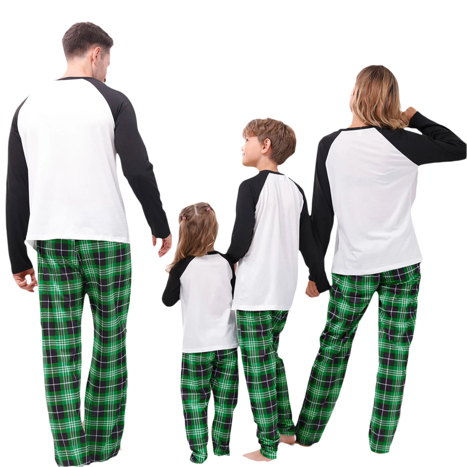 2023 Новый Семейный пижамный комплект с буквенным принтом в виде Рождественской елки, топы с круглым вырезом и длинными рукавами, Клетчатые Длинные брюки для родителей и детей 2