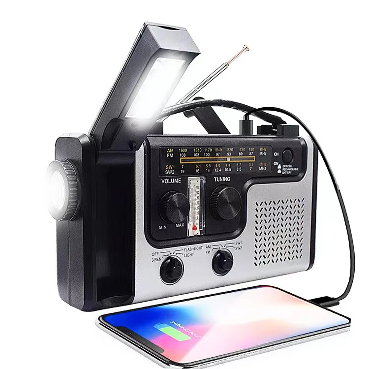 Портативное радио FM AM, Солнечный коротковолновый радиоприемник, аварийное радио с фонариком для кемпинга, пеших прогулок с аккумулятором питания 1