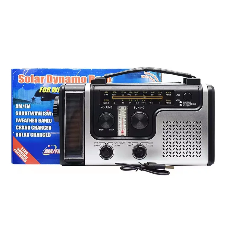 Портативное радио FM AM, Солнечный коротковолновый радиоприемник, аварийное радио с фонариком для кемпинга, пеших прогулок с аккумулятором питания 4