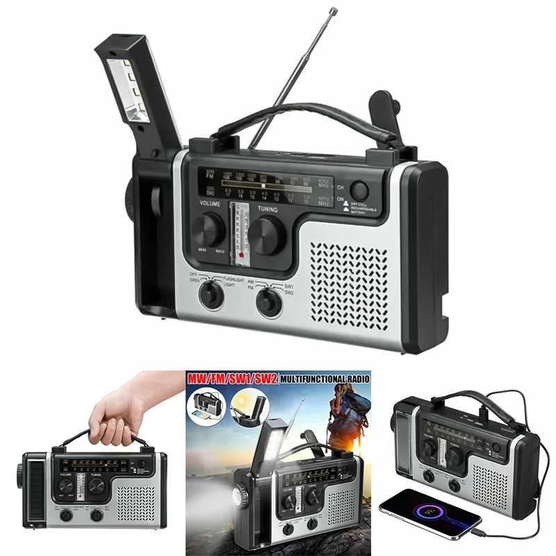 Портативное радио FM AM, Солнечный коротковолновый радиоприемник, аварийное радио с фонариком для кемпинга, пеших прогулок с аккумулятором питания 5