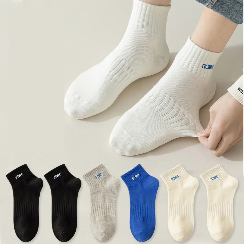 4 Пары хлопковых мужских носков с надписью 2023, Новые летние спортивные модные носки с защитой от запаха, впитывающие пот 0