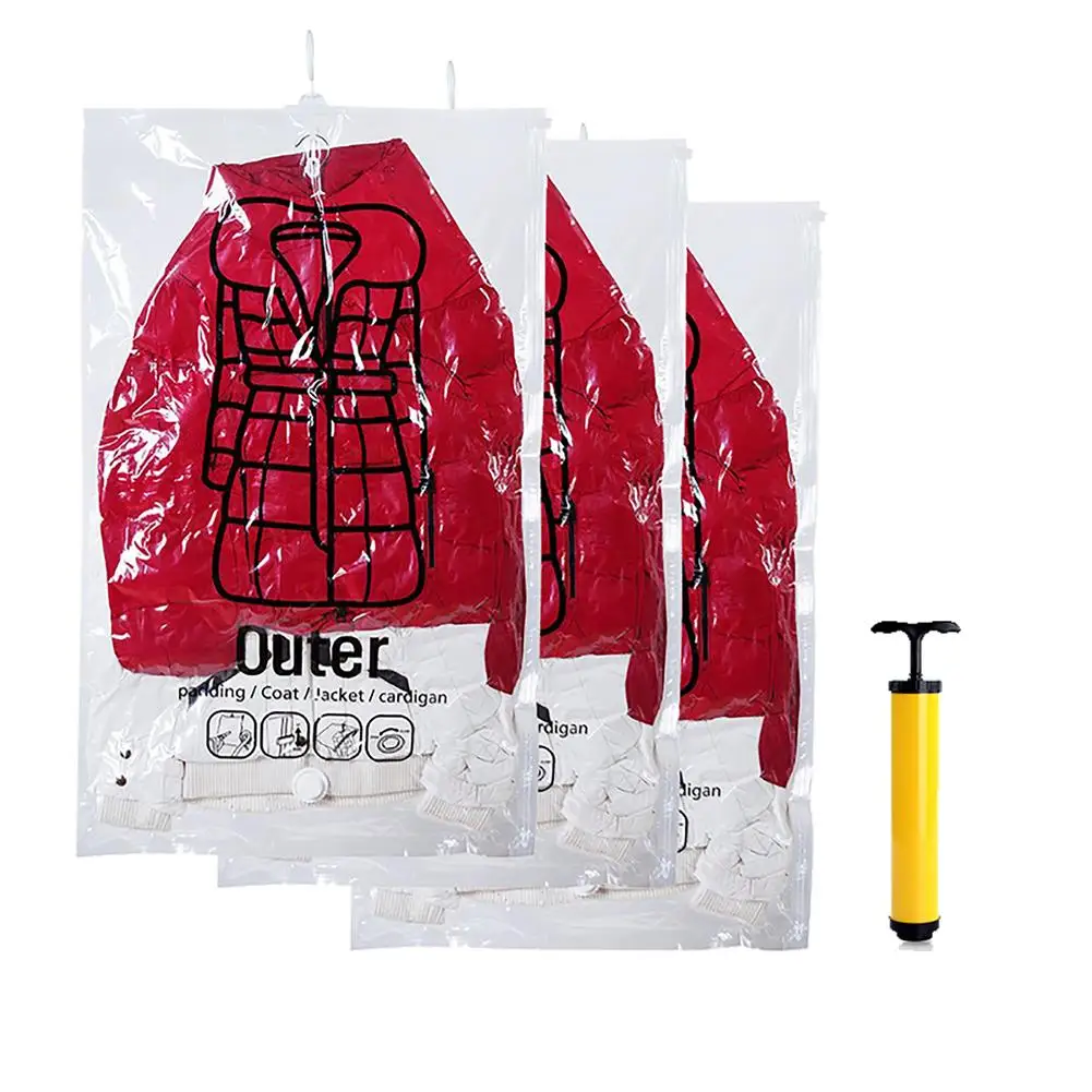 Новые 3 шт. Подвесные вакуумные сумки для хранения, ручной воздушный насос, Компактный Органайзер для одеяла, пуховика, одежды 0