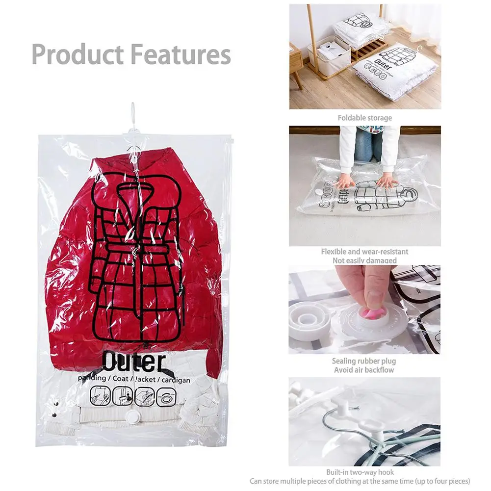 Новые 3 шт. Подвесные вакуумные сумки для хранения, ручной воздушный насос, Компактный Органайзер для одеяла, пуховика, одежды 2