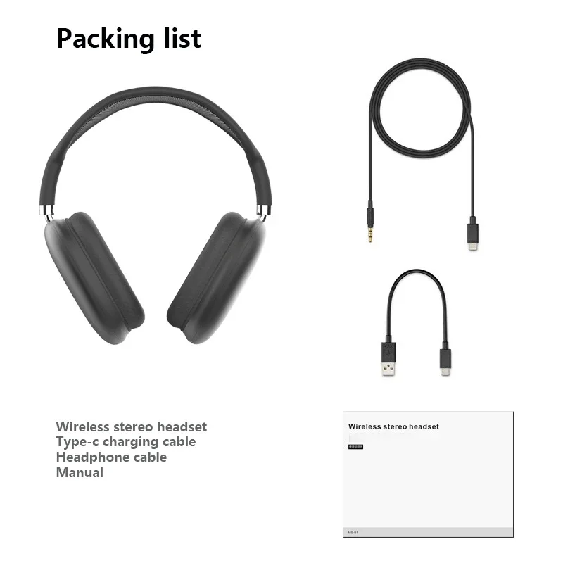 Беспроводная Bluetooth-гарнитура MS-B1 Работает с Bluetooth-наушниками Apple Air Mas, стильно монтируемыми на голову С микрофоном, музыкальная игра с басами 5