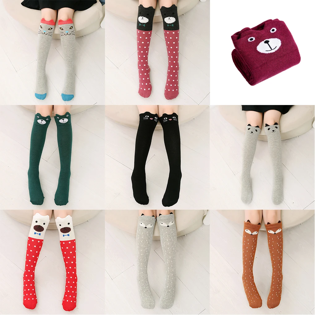 Милые мультяшные носки для детей 7-12 лет, Хлопковые носки для девочек с кошачьими животными, носки до колена, Длинные носки до бедра 0
