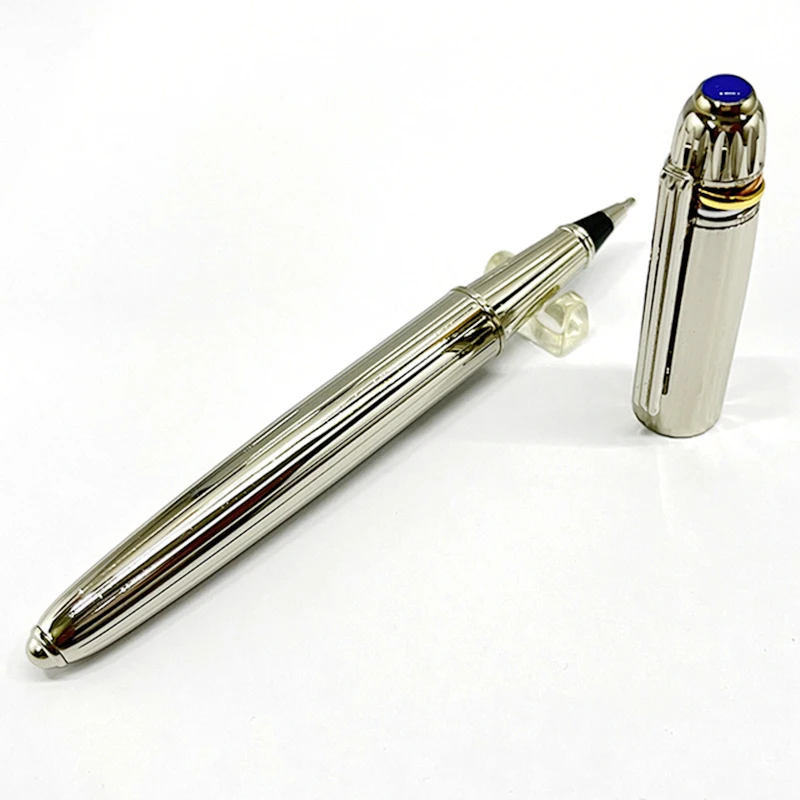 Классическая металлическая ручка для подписи серебристого цвета с синими шариковыми ручками для сверления, удобные канцелярские принадлежности для письма 2