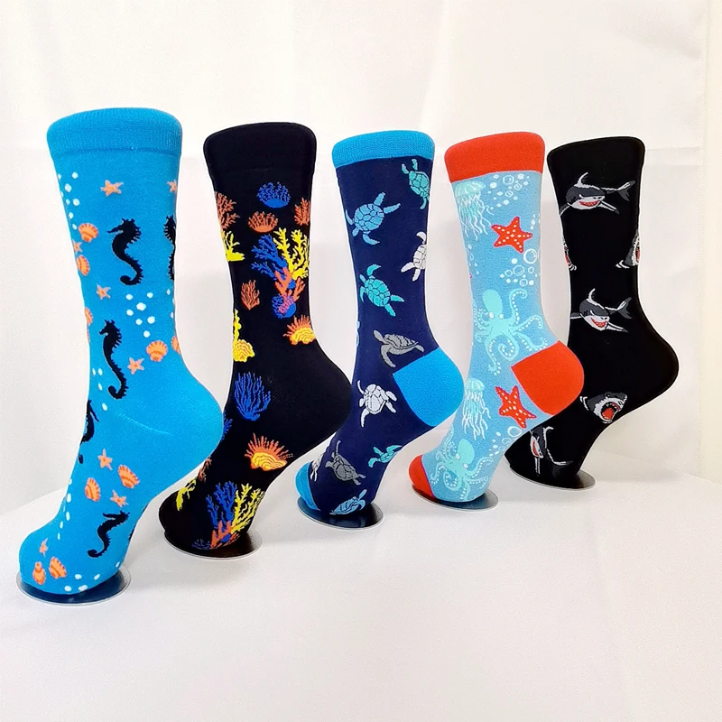 Осенне-зимние женские носки серии Ocean с милой мультяшной акулой и черепахой Happy Japanese Harajuku, забавные женские носки, Рождественский подарок 1
