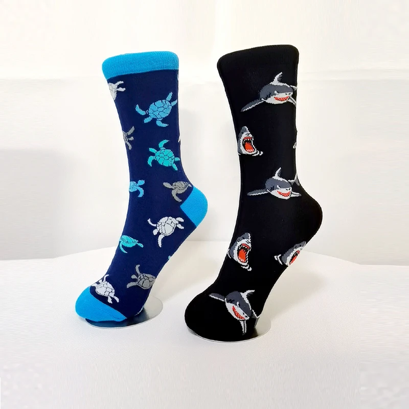 Осенне-зимние женские носки серии Ocean с милой мультяшной акулой и черепахой Happy Japanese Harajuku, забавные женские носки, Рождественский подарок 3