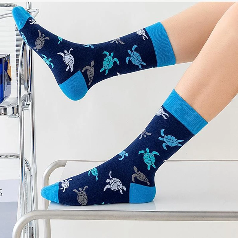 Осенне-зимние женские носки серии Ocean с милой мультяшной акулой и черепахой Happy Japanese Harajuku, забавные женские носки, Рождественский подарок 5
