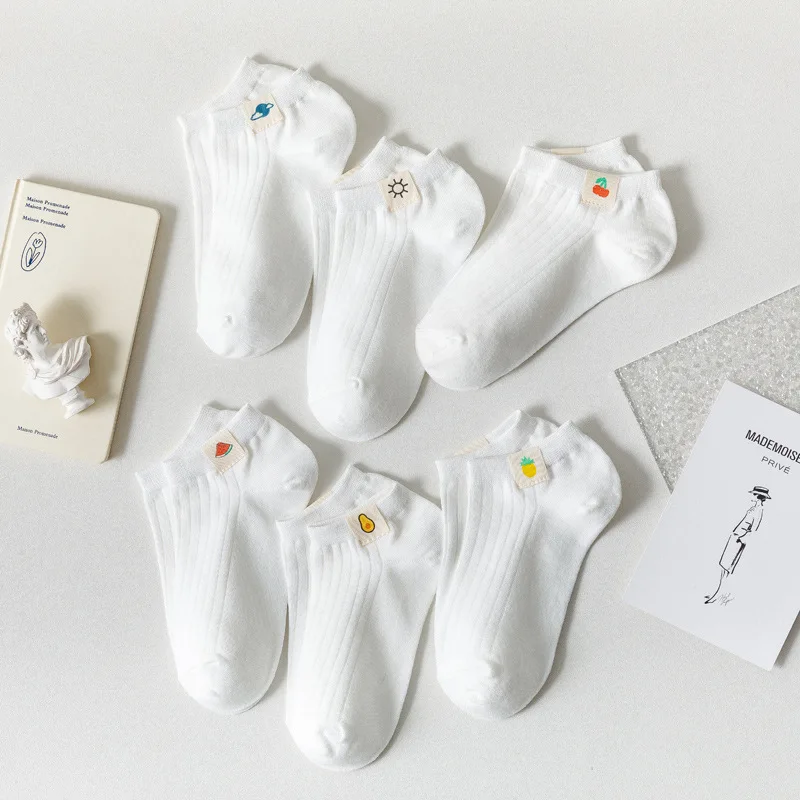5 Пар Летних Белых женских носков Kawaii, Корейская версия, Спортивные носки с мелким вырезом, Мультяшные носки Four Seasons, Милые короткие носки-трубочки 0