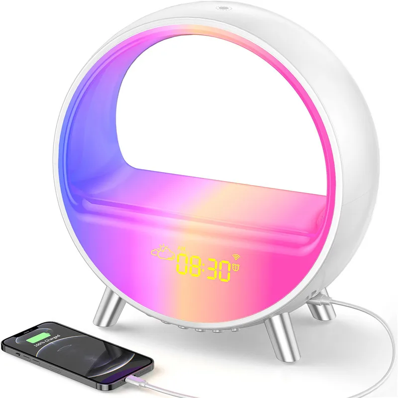 2023 RGB LED WIFI Ночник Bluetooth Динамик Будильник Метеостанция 15 Вт Беспроводное зарядное устройство Alex App Control для Xiaomi 5