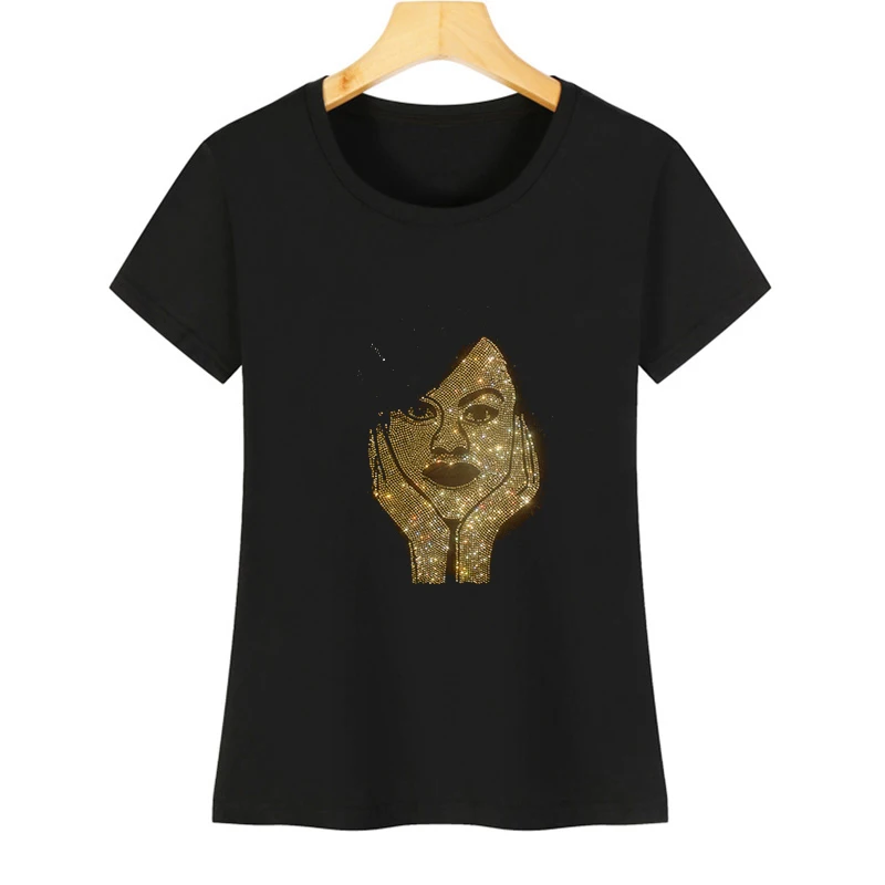 Высококачественная женская летняя футболка с коротким рукавом и кристаллами, женская футболка из мягкого хлопка с круглым вырезом, женская футболка 0