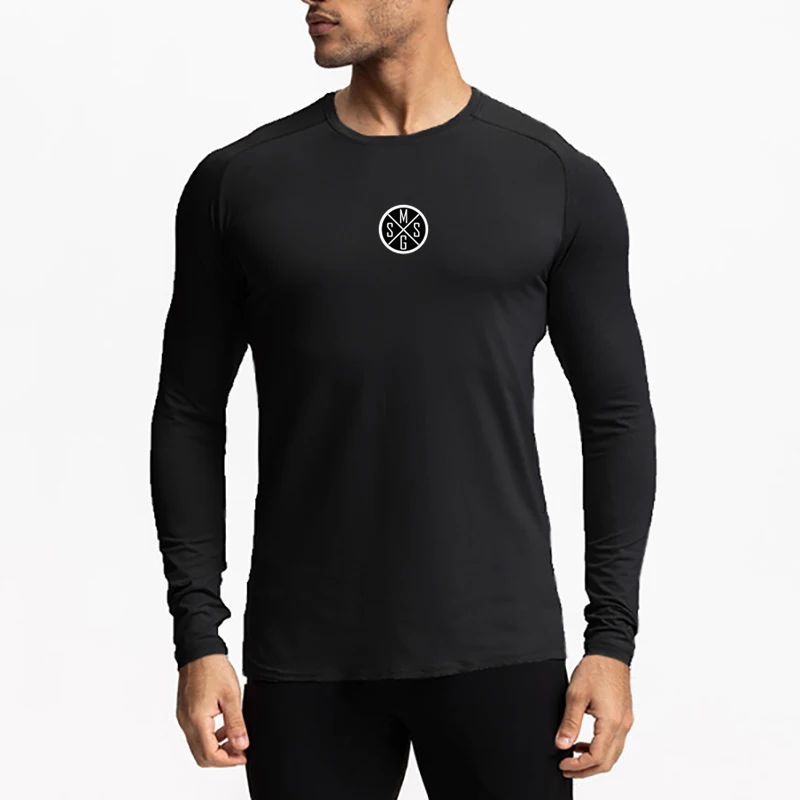 Мужская футболка для Бега, Спортивная одежда для Бодибилдинга, Быстросохнущие Компрессионные топы с длинными рукавами, Мужская облегающая футболка для Фитнеса 0