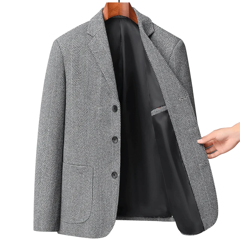 Мужской шерстяной костюм, мужской пиджак с плоскими лацканами, Модный городской однобортный пиджак с тремя зернами, выполненный в виде прямой трубки 2