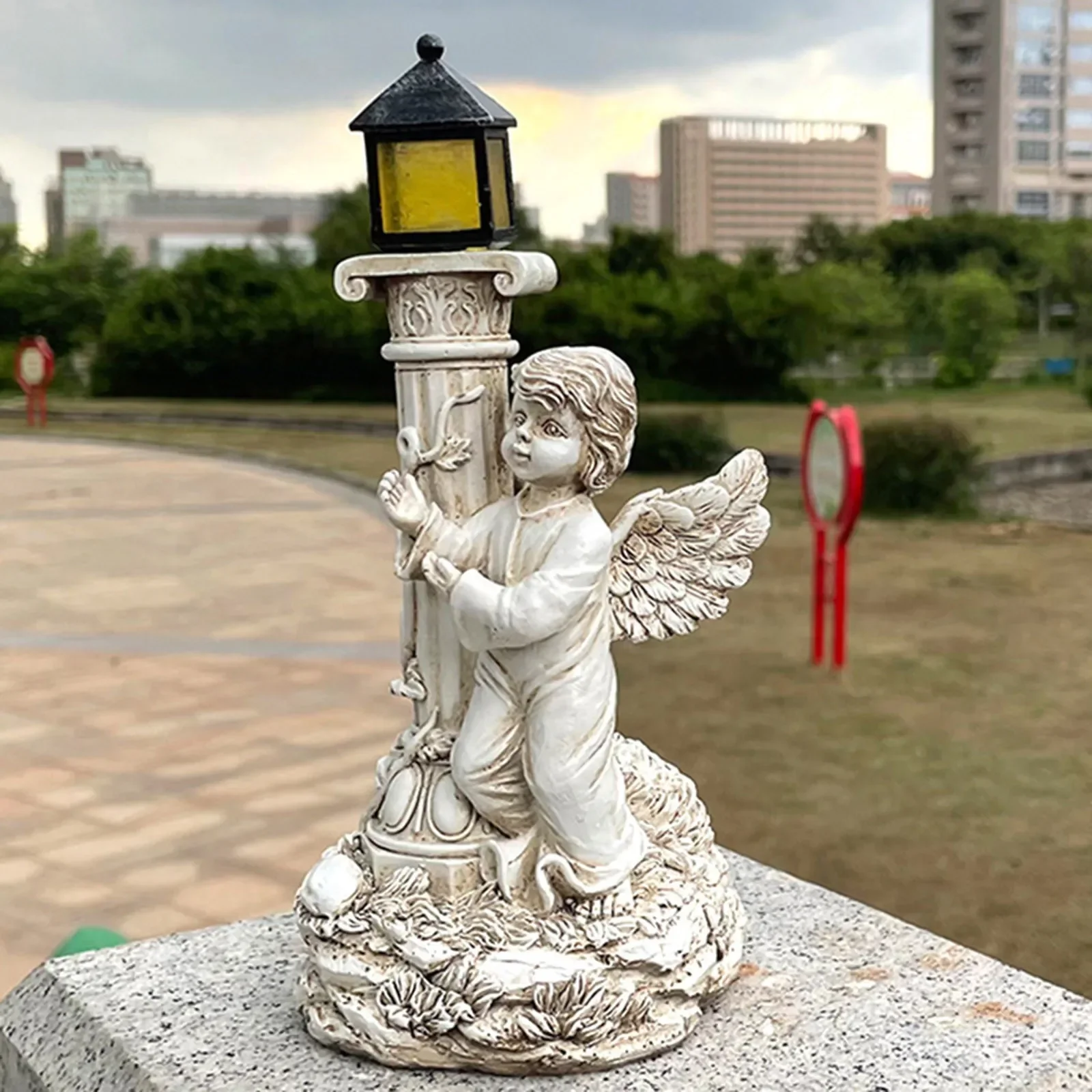Статуя Ангела на Столбе, украшение сада, Скульптуры на открытом воздухе, Лампа Солнечной энергии, Статуи, Одежда и мебель 4
