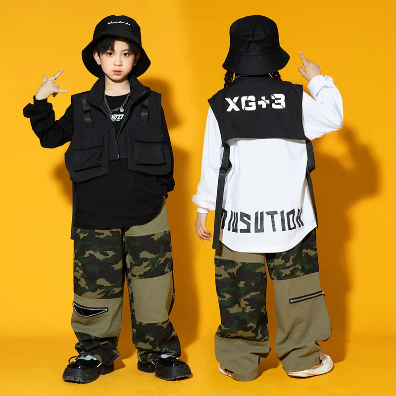 Модный бренд детской одежды для уличных танцев в стиле хип-хоп, детская одежда для выступлений, комплект жилета в стиле хип-хоп, модное шоу для мальчиков 1
