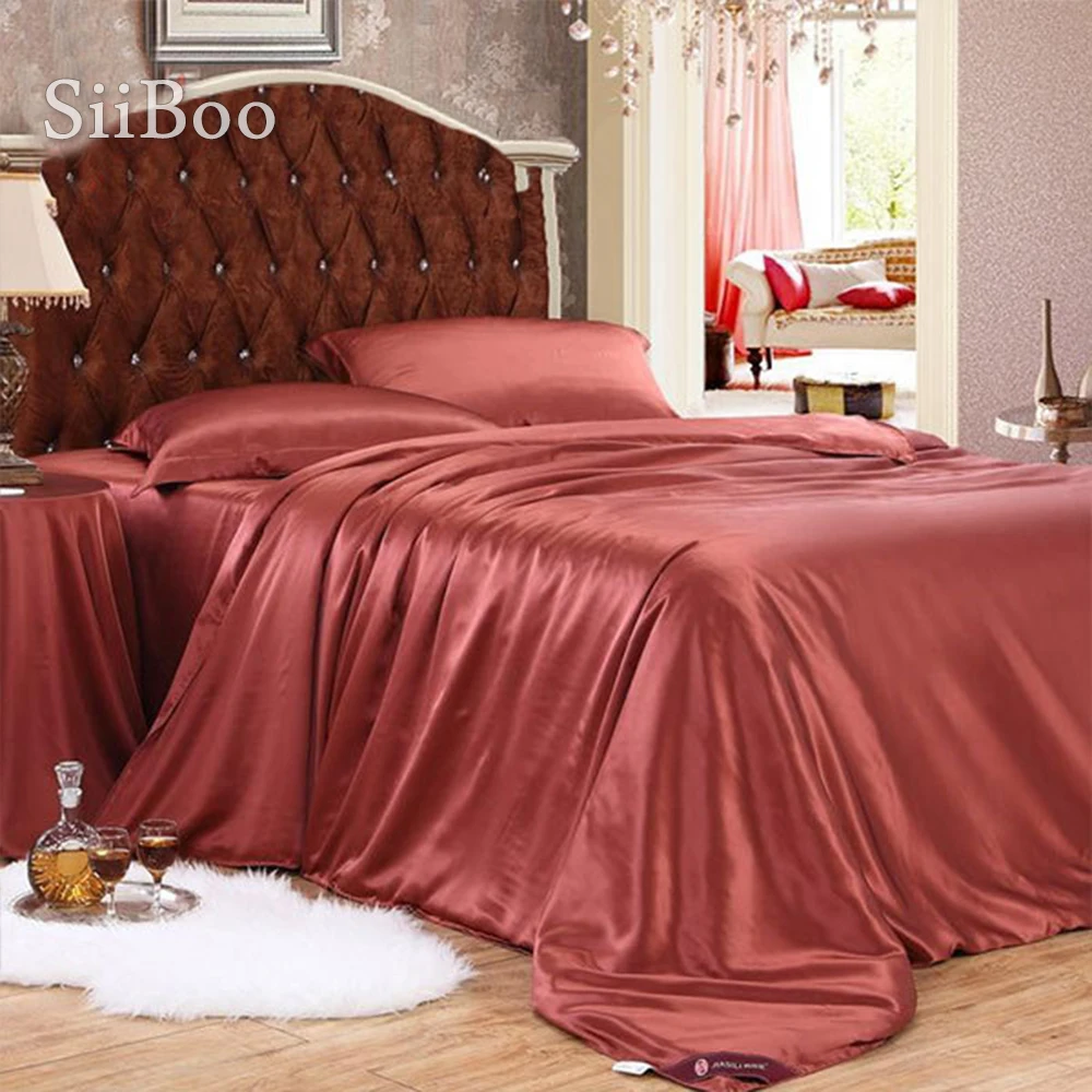 Американский стиль роскошный винно-красный серый 22 мм комплект постельных принадлежностей из натурального шелка, набор пододеяльников для пуховых одеял, комплект ropa jogo de cama, 4 шт./компл. queen king SP1373 0